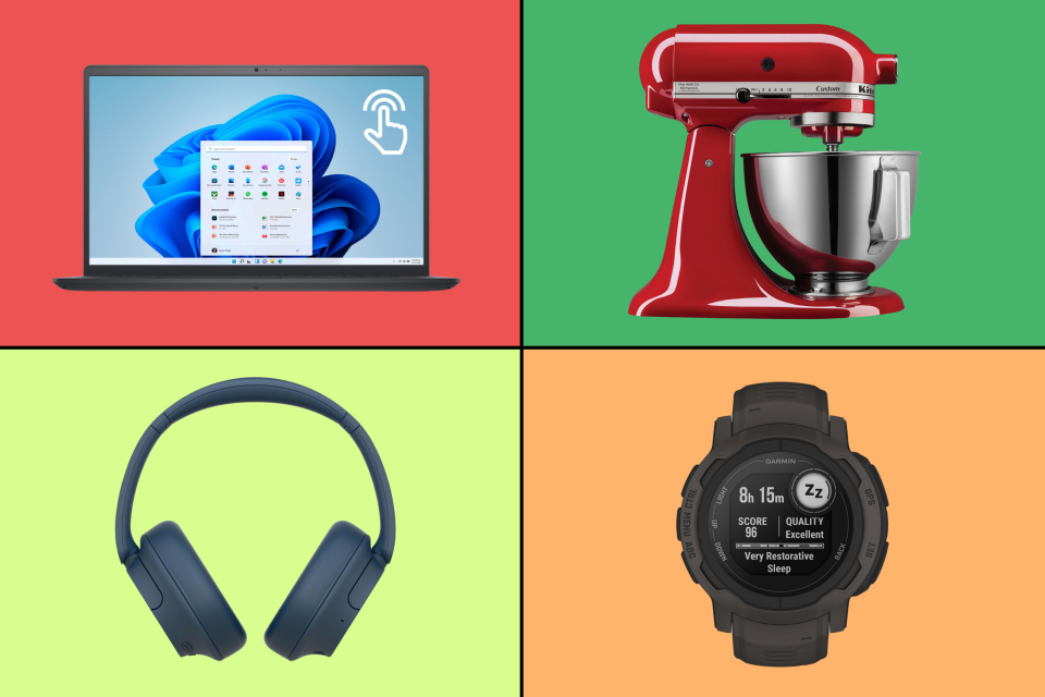 laptop, red kitchenaid mixer, over-ear headphones and black garmin watch, Best Buy Canada's early summer sale is on now — save hundreds (or even thousands!) on tech, kitchen essentials and more (Photos via Best Buy Canada).