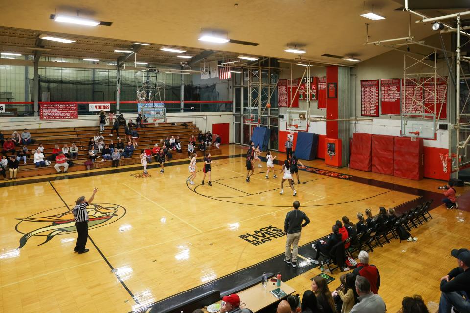 The Rogers girls basketball team plays in a game on Jan. 24, 2023.