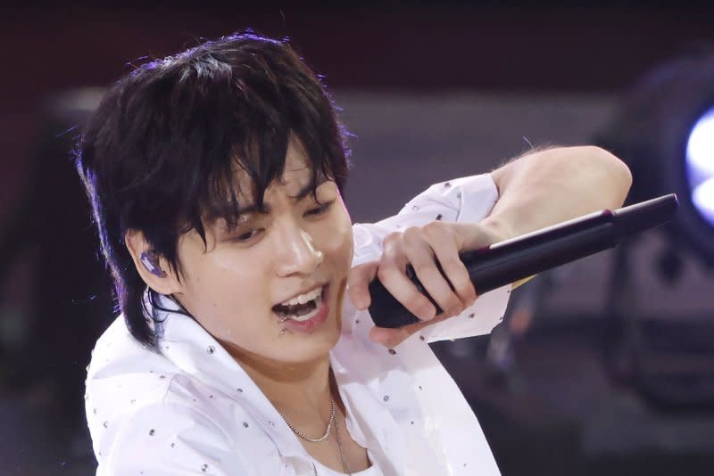 Jungkook performs on "Good Morning America" in July. File Photo by John Angelillo/UPI