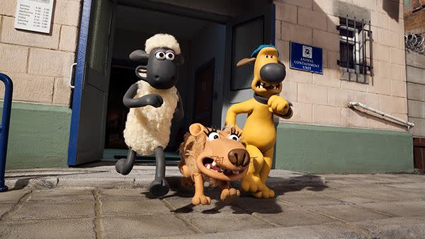 animals run to escape a shelter in a scene from shaun the sheep, a good housekeeping pick for best toddler movies