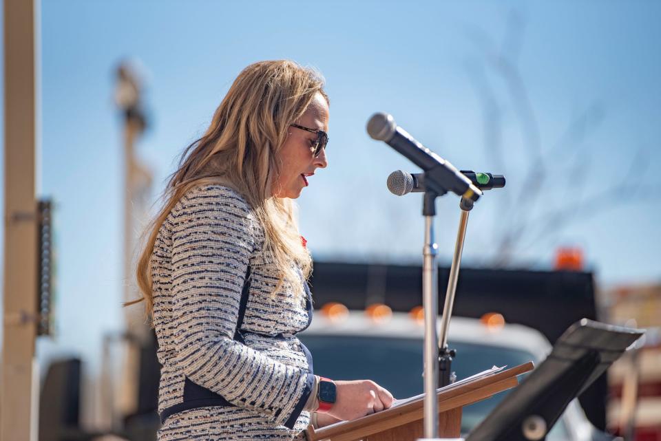 Pueblo Mayor Heather Graham delivers a speech after being sworn into office at Pueblo City Hall on Thursday, February 1, 2024.