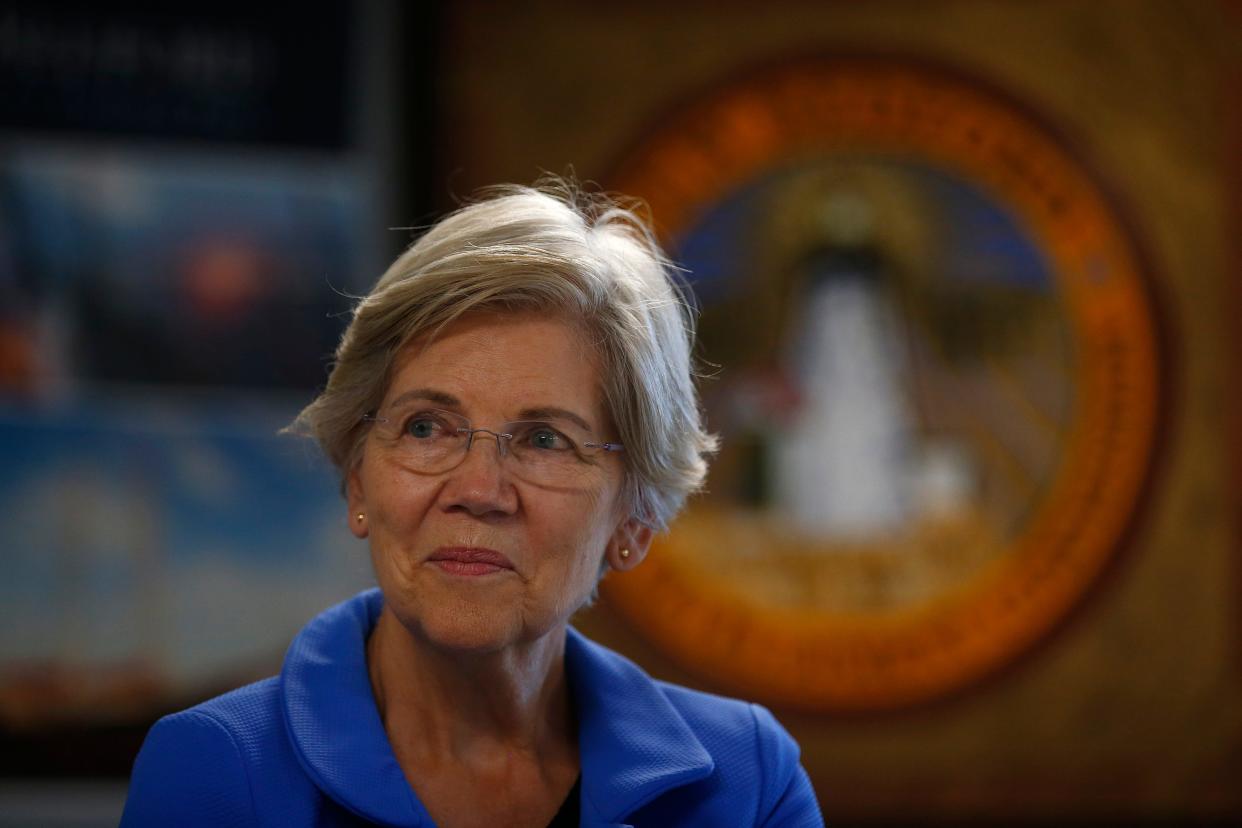 Massachusetts Senator Elizabeth Warren during a visit to New Bedford in 2023.