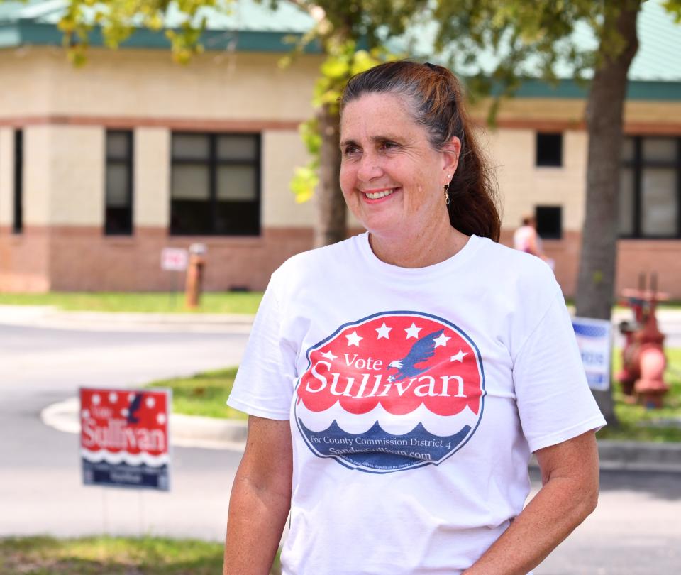 County Commission candidate Sandra Sullivan campaigning in Viera Tuesday. 