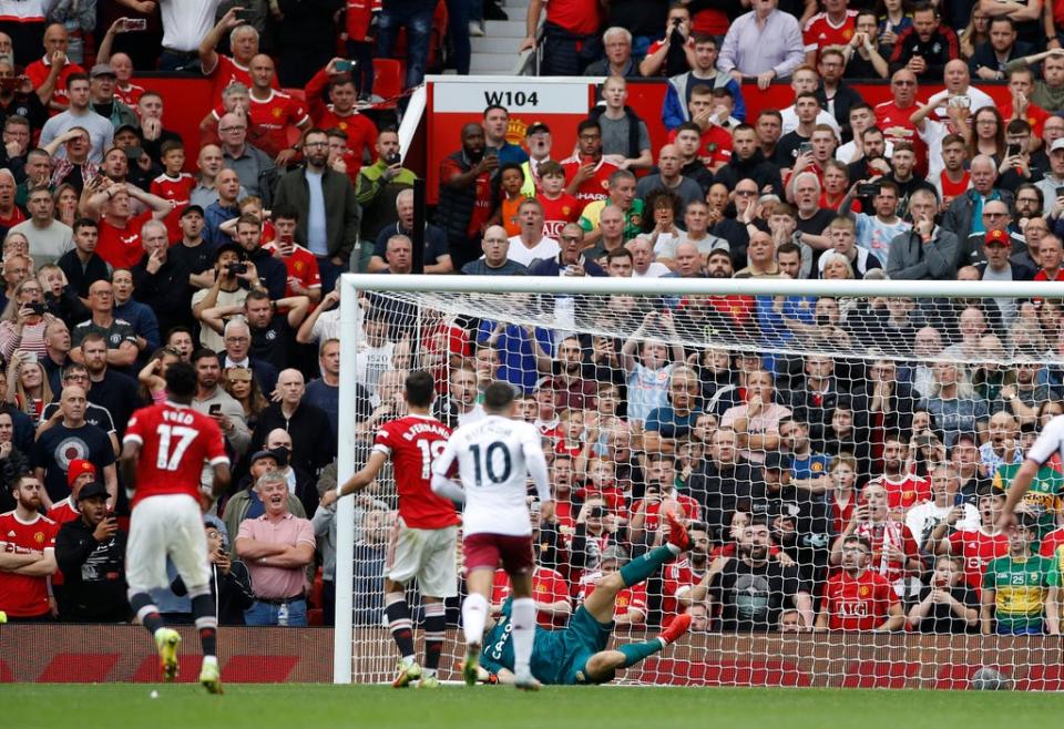 Bruno Fernandes’ added-time penalty was fired high over the Villa crossbar (REUTERS)