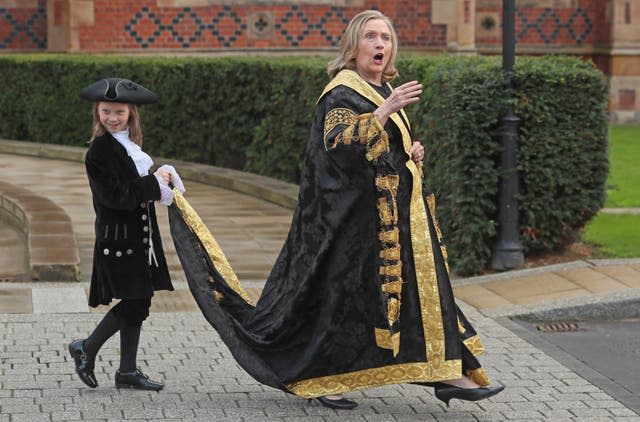 The former US secretary of state Hillary Clinton is installed as the chancellor of Queen’s University during a ceremony at the Belfast academic institution (Brian Lawless/PA)