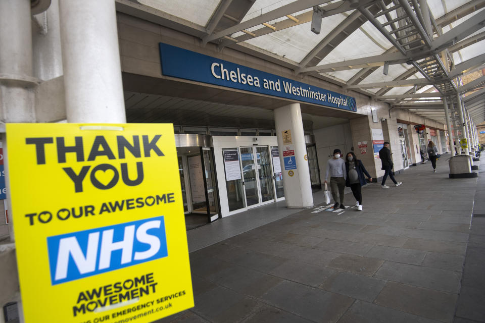 General view of the Chelsea and Westminster Hospital in London as the UK continues in lockdown to help curb the spread of the coronavirus. (PA)