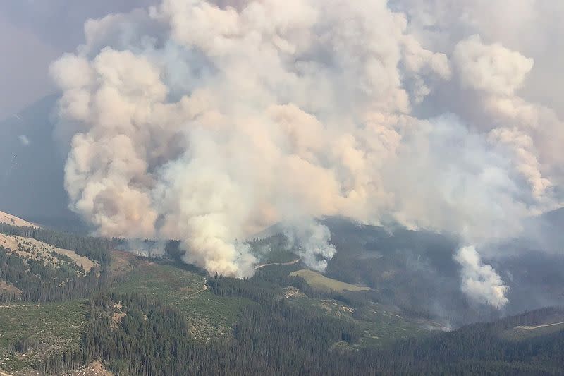 Smoke rises from the Crater Creek wildfire near Keremeos