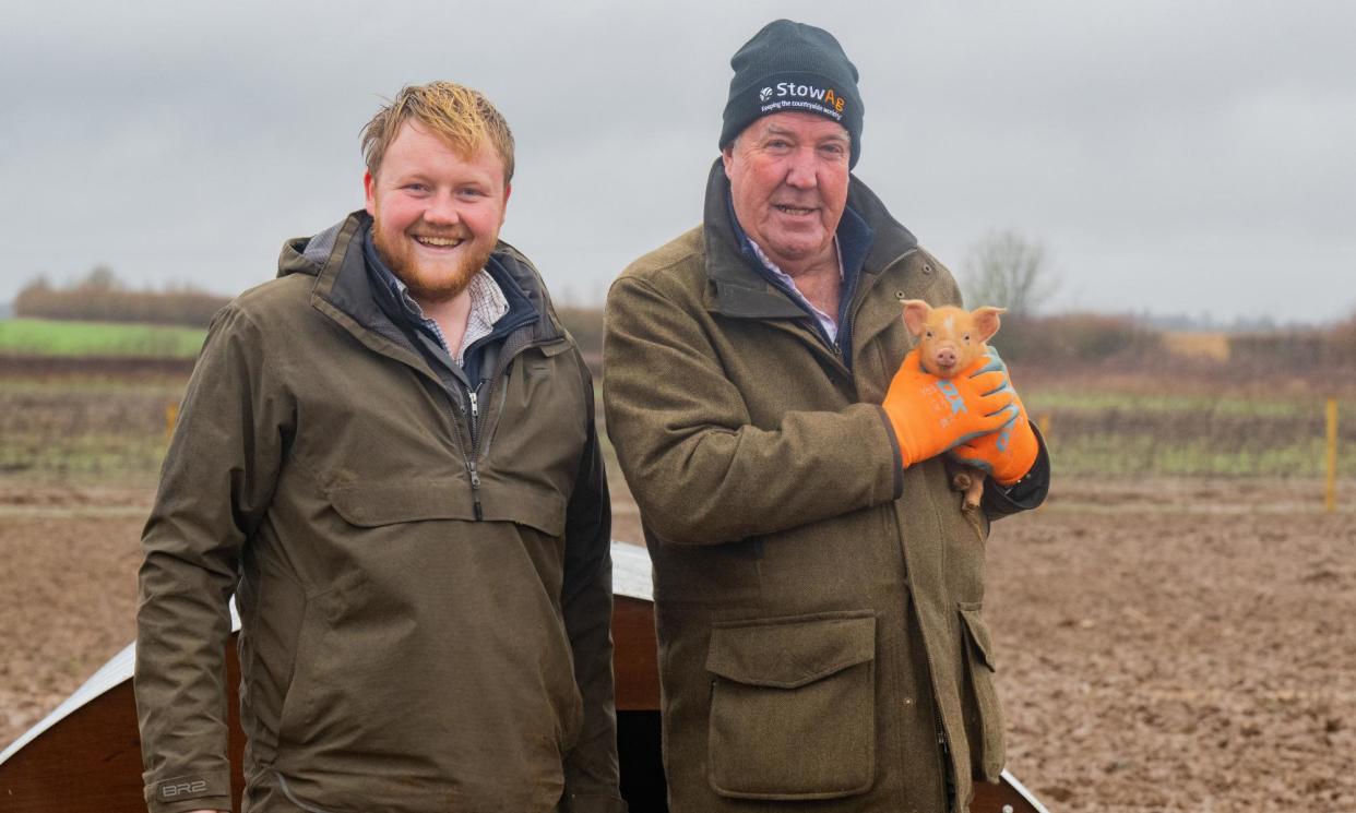 <span>Don’t put him in charge of a hovercraft! … Jeremy Clarkson with farm manager Kaleb Cooper.</span><span>Photograph: Ellis O'Brien</span>