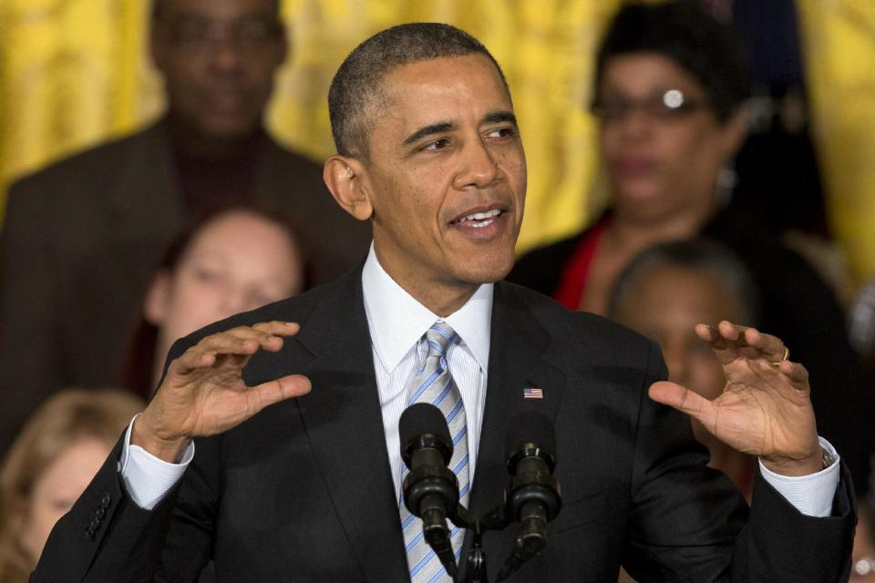 FILE - In this Feb. 12, 2014 file photo, President Barack Obama speaks in the East Room of the White House in Washington. The White House says President Barack Obama's upcoming budget proposal will not include his past offer to accept lowered cost-of-living increases in Social Security and other benefit programs. Those had been a central component of his long-term debt-reduction strategy. (AP Photo/Jacquelyn Martin, File)