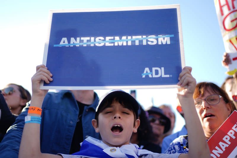 Demonstrators gather to denounce anti-Semitism at a March for Israel on the National Mall in Washington on November 14. Photo by Bonnie Cash/UPI