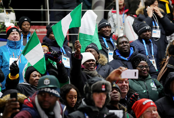 Ebenso nur bei der Sympathie ganz vorne war das nigerianische Team im Zweierbob.