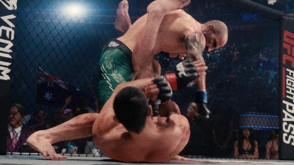 EA Sports UFC 5 screenshot featuring two MMA fighters going at it