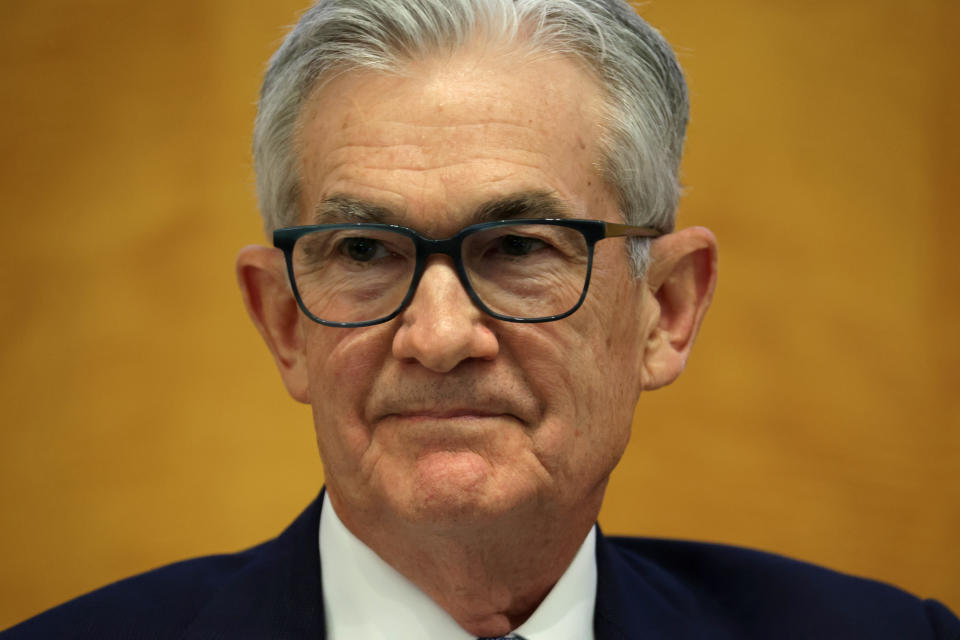 WASHINGTON, DC - NOVEMBER 09: U.S. Federal Reserve Board Chairman Jerome Powell participates in a panel discussion on “Monetary Policy Challenges in a Global Economy” at the 24th Jacques Polak Annual Research Conference on November 8, 2023 at the IMF headquarters in Washington, DC. The IMP hosted the conference to discuss “Global Interdependence.” (Photo by Alex Wong/Getty Images)