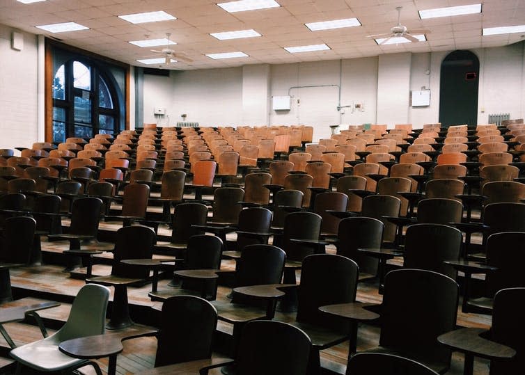 <span class="caption">Say goodbye to traditional learning environments.</span> <span class="attribution"><a class="link " href="https://www.pexels.com/photo/auditorium-chairs-classroom-college-356065/" rel="nofollow noopener" target="_blank" data-ylk="slk:Pexels.;elm:context_link;itc:0;sec:content-canvas">Pexels.</a></span>