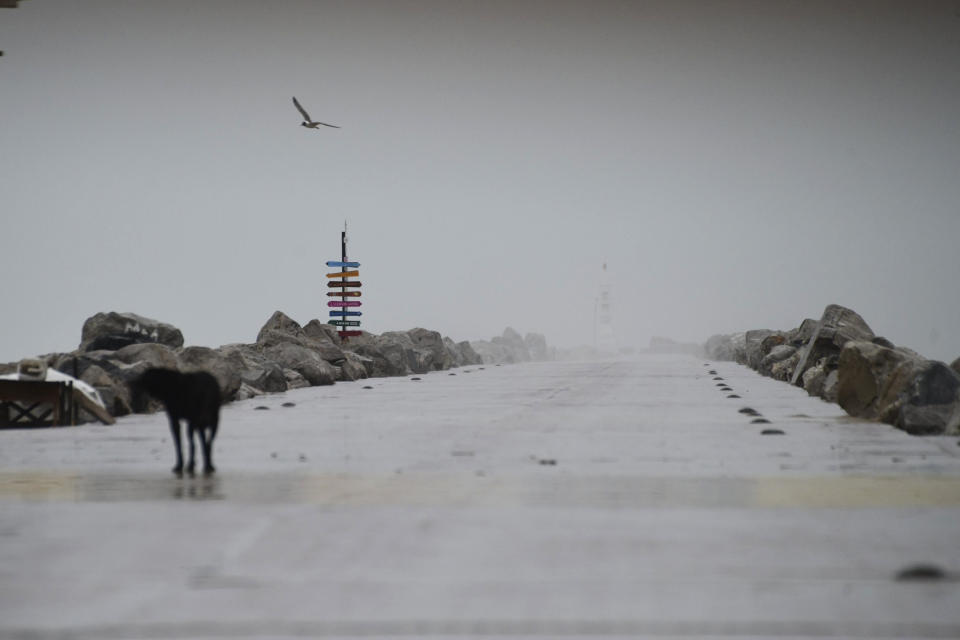 La vista en un muelle desierto de Miramar mientras se formaba la tormenta tropical Alberto, la primera tormenta con nombre de esta temporada de huracanes, en el sudoeste del Golfo de México, el 19 de junio del 2024. (Foto AP /Fabian Melendez)