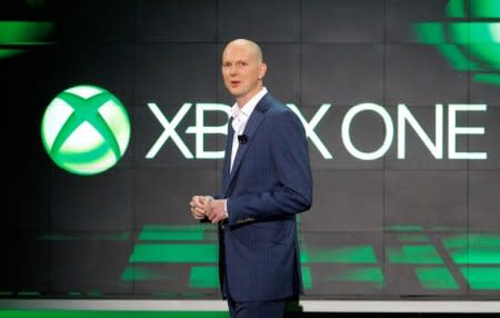 FILE PHOTO: Phil Harrison, corporate vice president of Microsoft, speaks during the Xbox E3 Media Briefing at USC's Galen Center in Los Angeles, California June 10, 2013.  REUTERS/Mario Anzuoni/File Photo