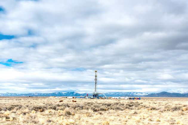 A photo distributed by Fervo Energy shows one of the geothermal energy company's drilling rigs.