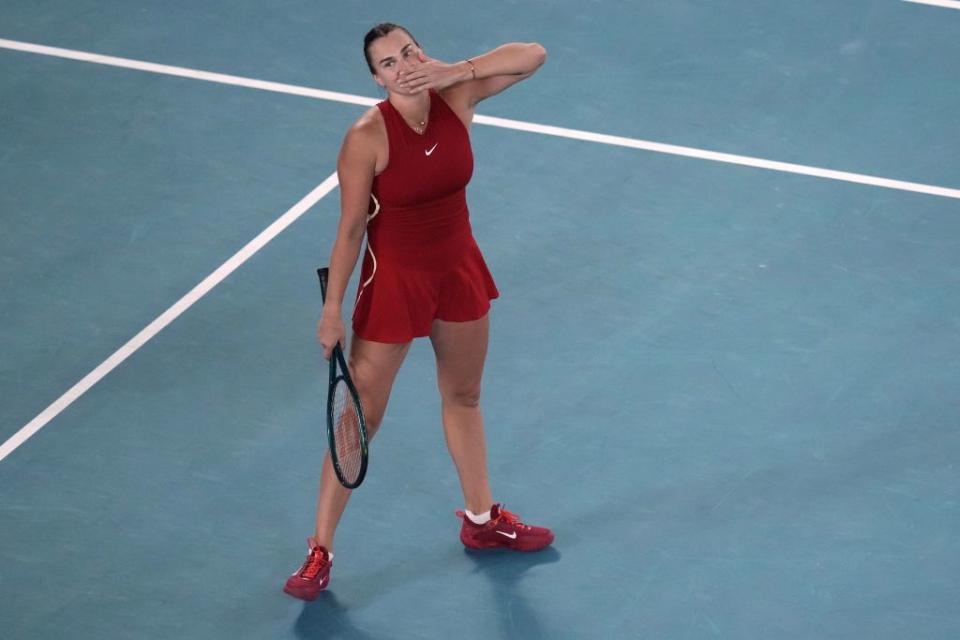 白俄羅斯女將莎芭蓮卡勇闖2024年澳網女單決賽。（美聯社）