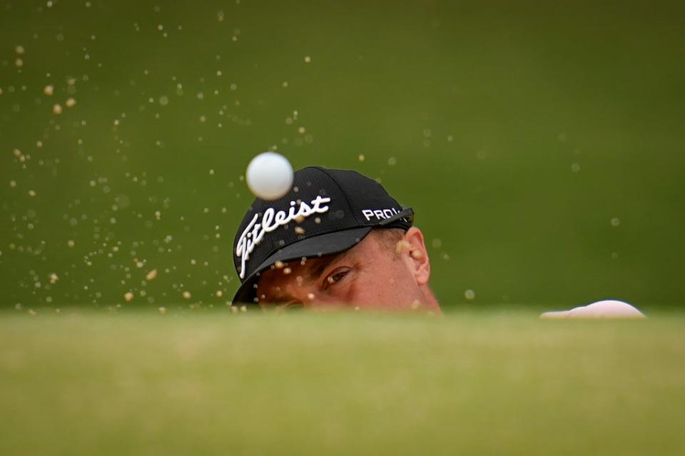 Justin Thomas hits from a bunker on the eighth hole during the final round of the US PGA Championship (Sue Ogrocki/AP) (AP)