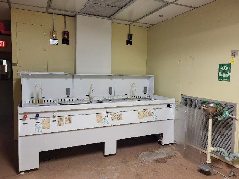 A photo of "the specialty 'clean' (highly sanitized) laboratory in the building’s rear wing, taken 3/16/2023" according to the township's redevelopment investigation report.