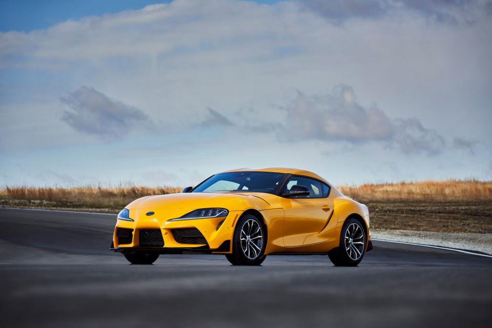 <p>Toyota's halo sports car, the 2023 GR Supra, delivers enough excitement, style, and drama to make up for the brand's more <a href="https://www.caranddriver.com/toyota" rel="nofollow noopener" target="_blank" data-ylk="slk:sedate sedans, hatchbacks, and SUVs;elm:context_link;itc:0" class="link ">sedate sedans, hatchbacks, and SUVs</a>. Developed and built alongside the <a href="https://www.caranddriver.com/bmw/z4" rel="nofollow noopener" target="_blank" data-ylk="slk:BMW Z4 convertible;elm:context_link;itc:0" class="link ">BMW Z4 convertible</a>, the GR Supra offers similar build quality and simpler—but still handsome—interior materials inside. The entry-level 255-hp turbocharged four-cylinder provides ample power, but we can't help but adore the ferocious, optional 382-hp turbocharged 3.0-liter BMW inline-six that makes this two-seater fly. Rear-wheel drive is the only setup, and the GR Supra's sure-footed chassis and sharp steering enable it to come alive on twisty roads and race courses. Sure, it may borrow a little too heavily from the BMW parts bin for some Toyota fanboys, and its sweptback exterior design creates some awfully large blind spots, but even so, the GR Supra remains one of our favorite sports cars. It's a driver's car and an enthusiast's delight, making it a no-brainer for our annual <a href="https://www.caranddriver.com/features/a42187877/10best-cars-2023/" rel="nofollow noopener" target="_blank" data-ylk="slk:10Best cars;elm:context_link;itc:0" class="link ">10Best cars</a> list.</p><p><a class="link " href="https://www.caranddriver.com/toyota/supra" rel="nofollow noopener" target="_blank" data-ylk="slk:Review, Pricing, and Specs;elm:context_link;itc:0">Review, Pricing, and Specs</a></p>