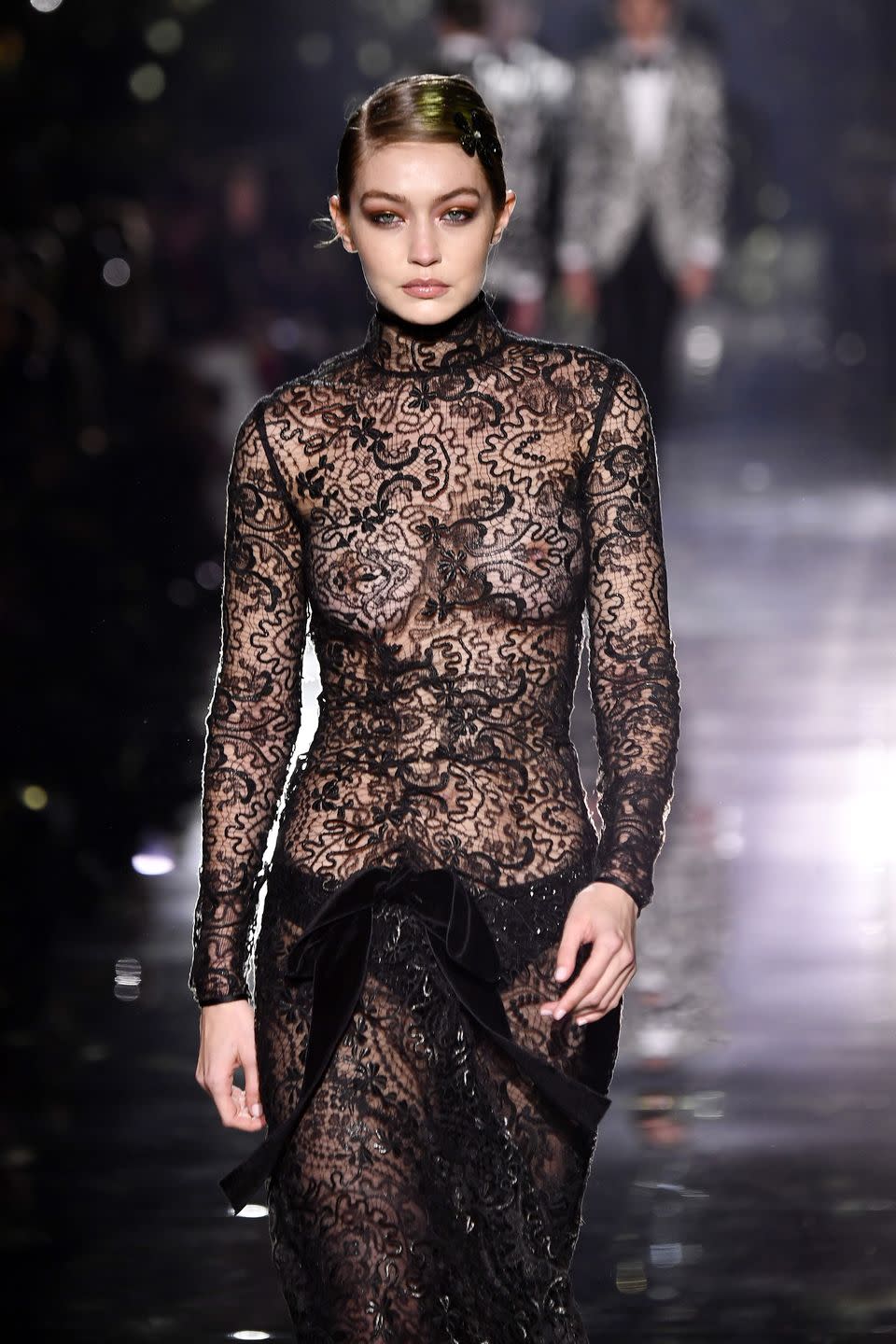 <p>A little high-fashion nipple is always the cherry on top of a good Fashion Week and this season, Gigi Hadid really supplied. The supermodel looked gorgeous and confident in an elegant lace gown at the Tom Ford show in LA. </p>