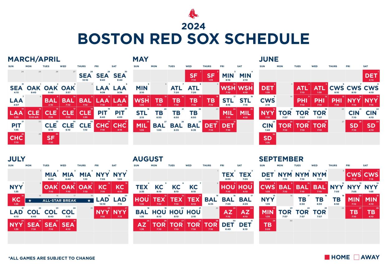 2024 Boston Red Sox schedule/MUST CREDIT RED SOX