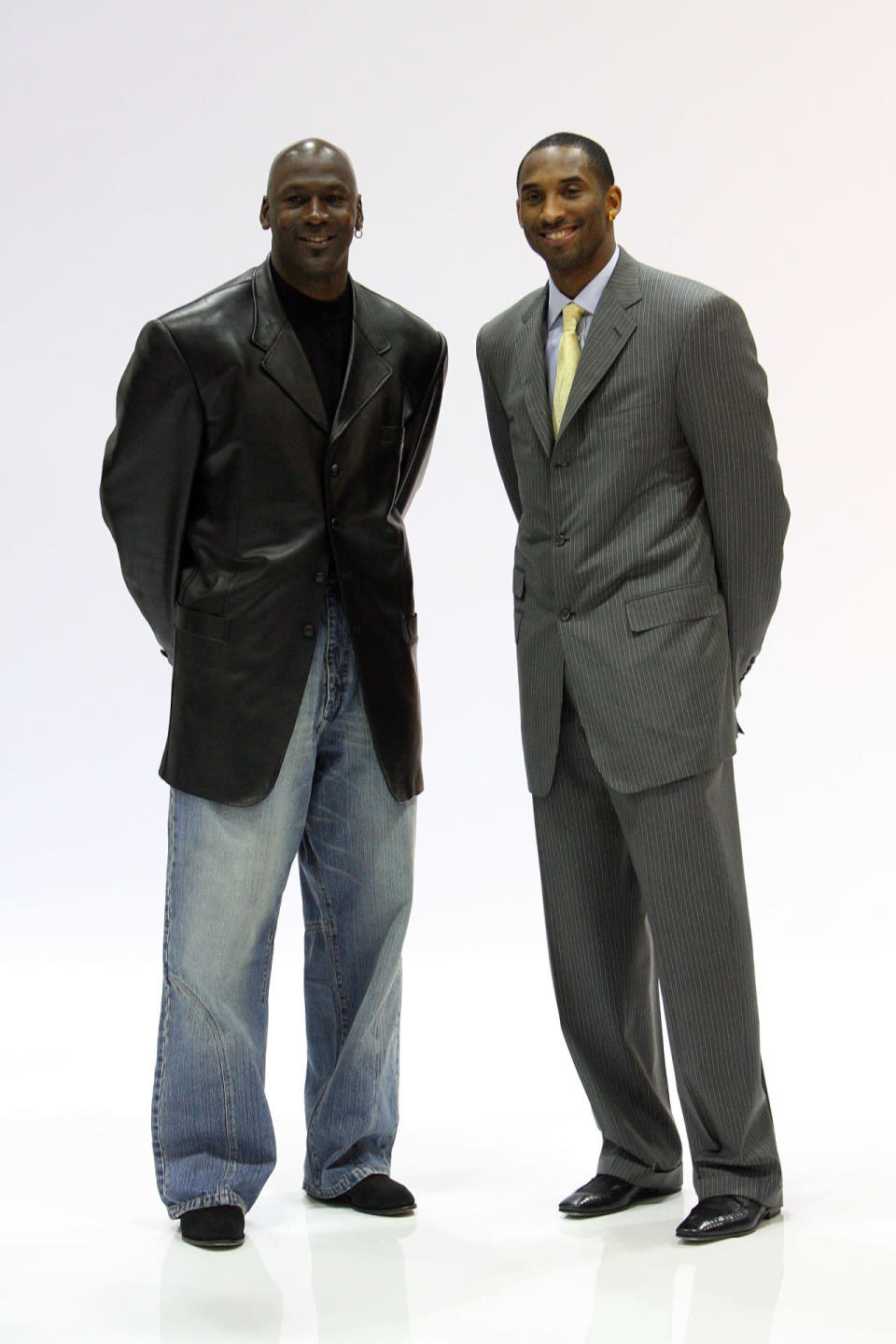 Michael Jordan and Kobe pose together. Kobe — you look great. Michael, dude — those jeans … (Photo: Getty Images)