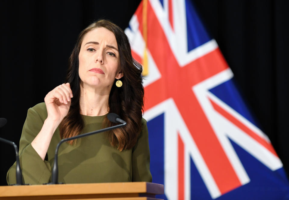 WELLINGTON, Aug. 17, 2020  -- New Zealand Prime Minister Jacinda Ardern attends a press conference held in the parliament building Beehive in Wellington, New Zealand, on Aug. 17, 2020.   Jacinda Ardern confirmed on Monday that the general election will be held on Oct. 17, four weeks after Sept. 19 when the poll was originally scheduled for.  (Photo by Guo Lei\Xinhua via Getty) (Xinhua/Guo Lei via Getty Images)