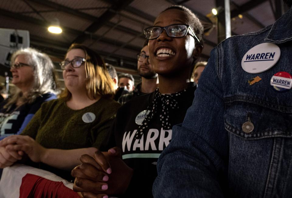 Supporters of Democratic Presidential hopeful Massachusetts Senator Elizabeth Warren attend a rally March 3, 2020 in Detroit, Michigan. (Photo: SETH HERALD via Getty Images)