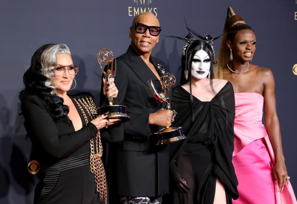 Visage (left) with RuPaul and ‘Drag Race’ stars Gottmik and Symone at the 2021 Emmys (Getty Images)