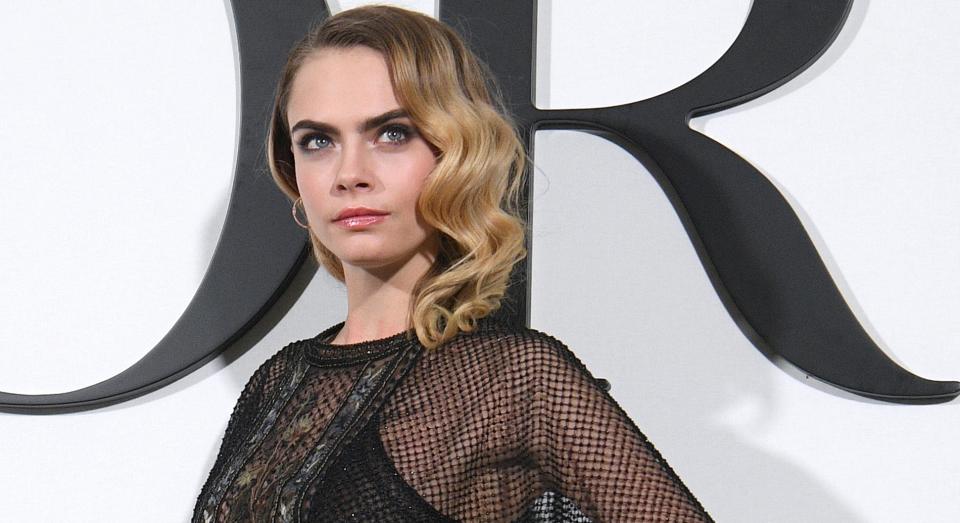 Cara Delevigne at Paris Fashion Week, February 2020 (Getty)