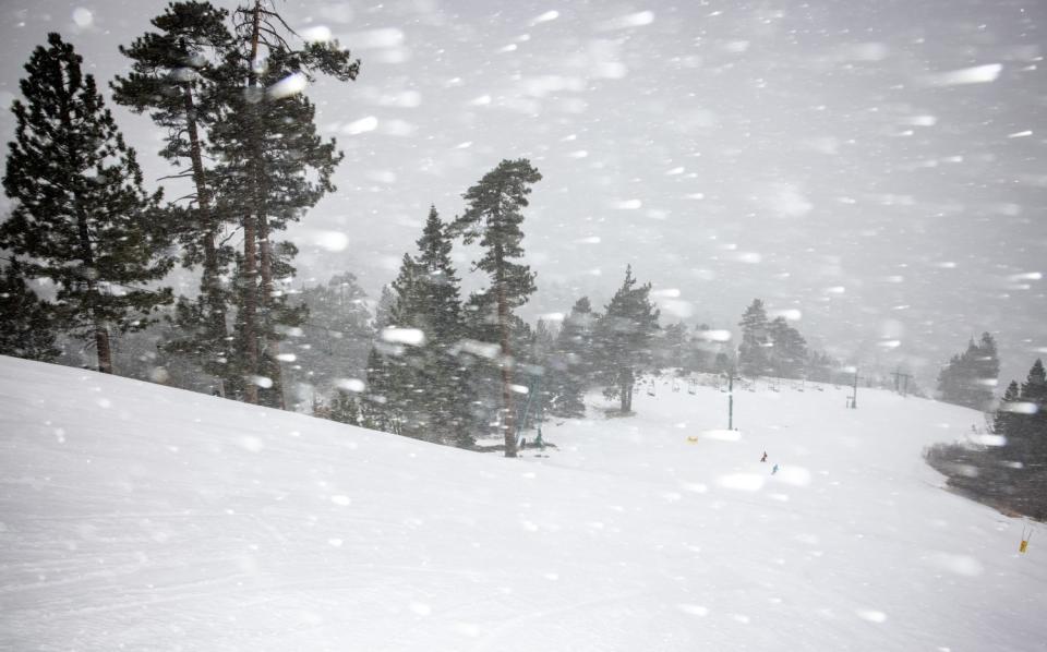 Fresh powder arrived at Big Bear Mountain Resort Tuesday.