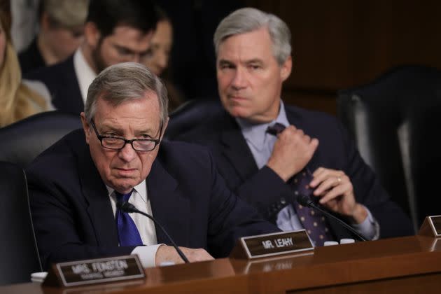 The progressive groups asked Senate Judiciary Committee Chairman Dick Durbin (left) and Sen. Sheldon Whitehouse (right), chair of the subcommittee overseeing the courts, to investigate the Supreme Court's ethics woes.