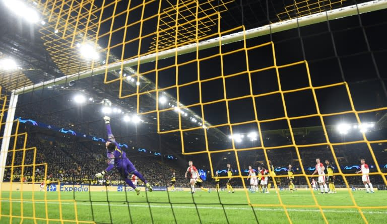 Roman Burki made a string of top saves to help Dortmund qualify for the last 16 of the Champions League (AFP Photo/INA FASSBENDER )