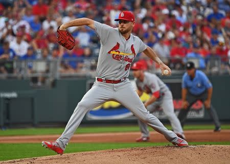 Aug 10, 2018; Kansas City, MO, USA; St. Louis Cardinals starting pitcher Austin Gomber (68) delivers a pitch during the first inning against the Kansas City Royals at Kauffman Stadium. Mandatory Credit: Peter G. Aiken/USA TODAY Sports