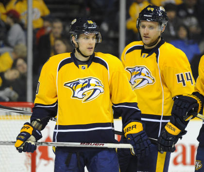 Mike Santorelli and Cody Franson are back with the Predators, where their NHL careers began. (USA Today)