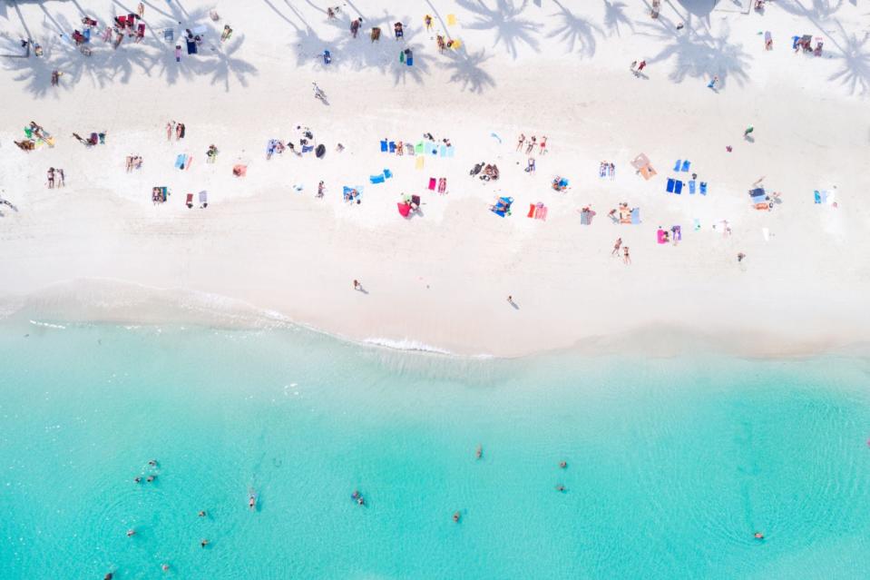 Tropical Beach with Palm Tree Shadows, Thailand