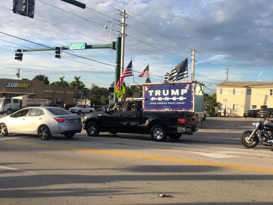 Numerous pro-Trump trucks drove by