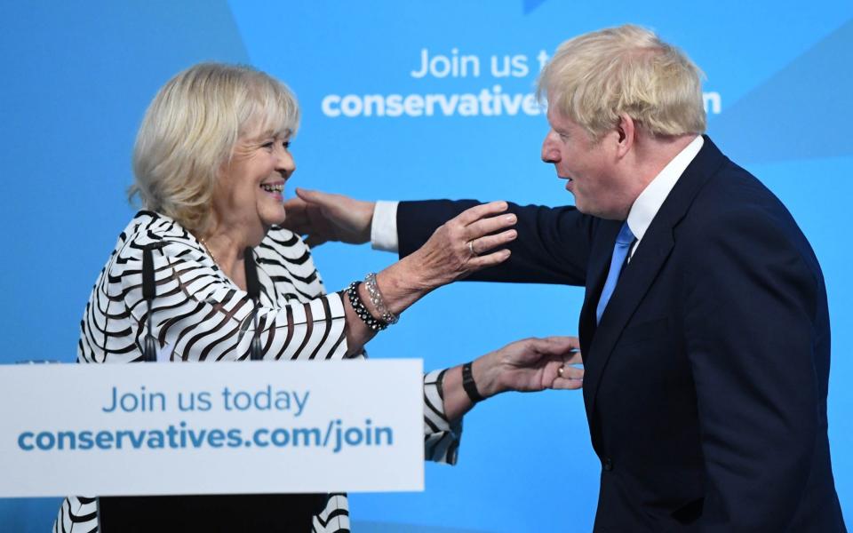 Cheryl Gillan congratulates Boris Johnson on his election as Conservative Party leader in July 2019 -  NEIL HALL/EPA-EFE/Shutterstock