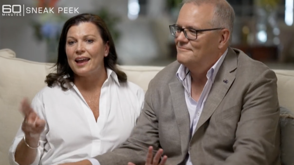 Scott and Jenny Morrison seen in a preview for the 60 Minutes interview. Source: 60 Minutes