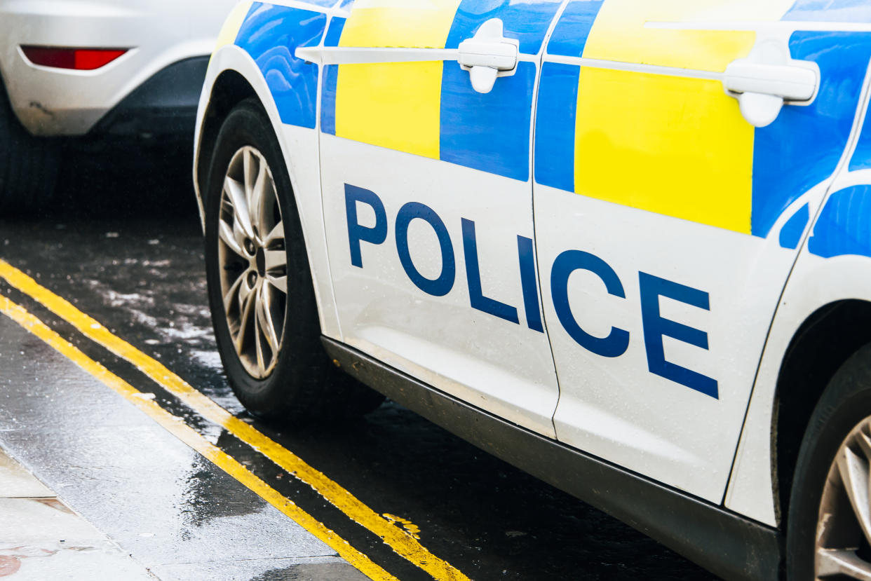 A detail of a police car in the UK.