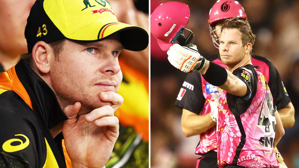 Steve Smith, pictured here at the T20 World Cup and in the BBL.