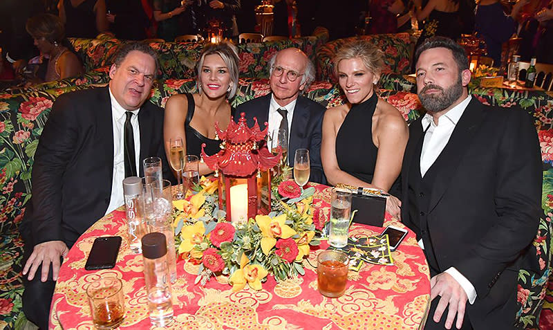 <p>Affleck and his producer girlfriend, who won an award for her work on <em>Saturday Night Live</em>, found the cranky table at HBO’s post-Emmys bash, where they sat with Larry David, his <em>Curb Your Enthusiasm</em> sidekick Jeff Garlin, and sports broadcaster Charissa Thompson, a close friend of David’s. (Photo: Jeff Kravitz/FilmMagic) </p>