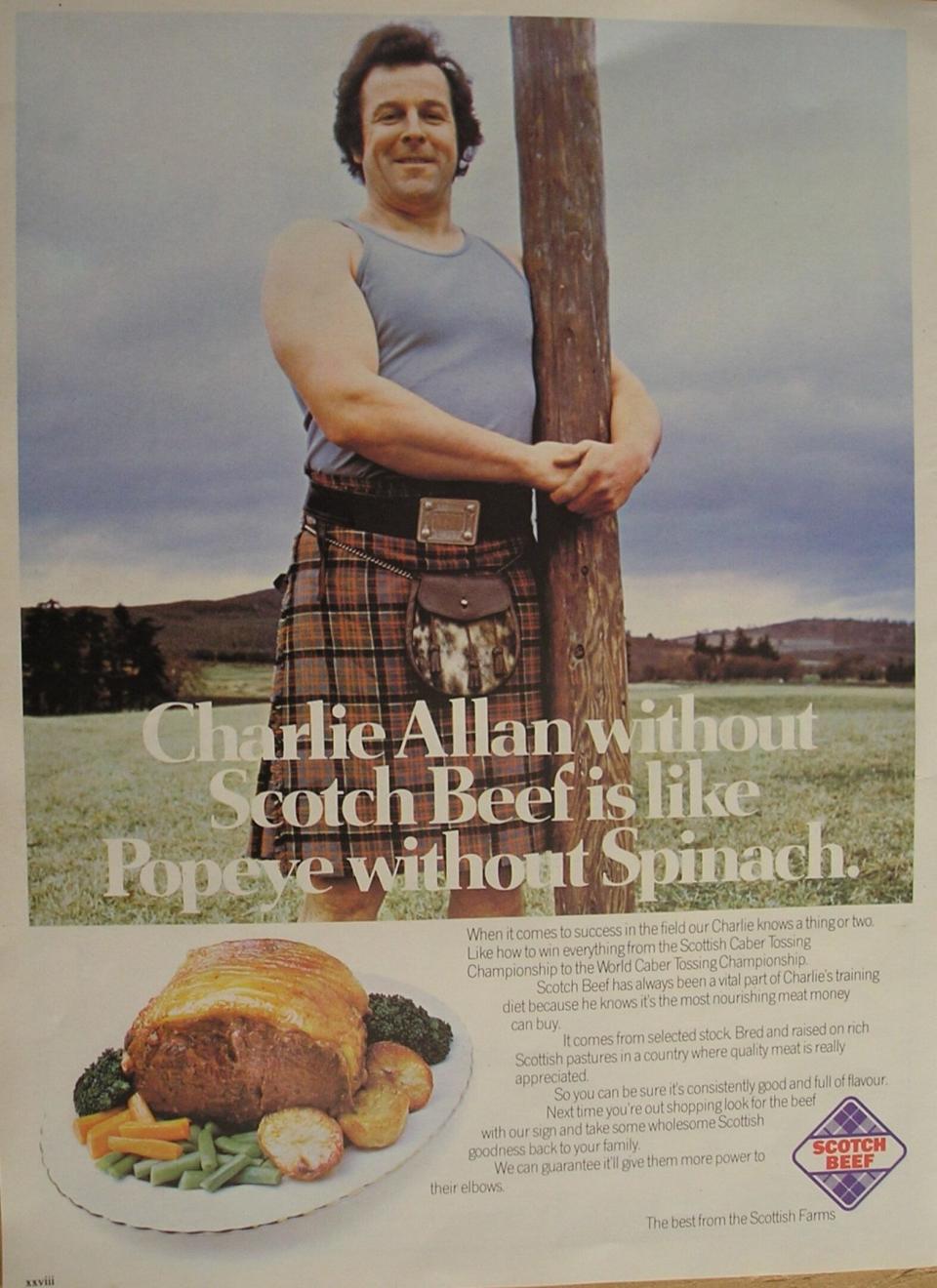 Allan advertising Scottish beef in 1980
