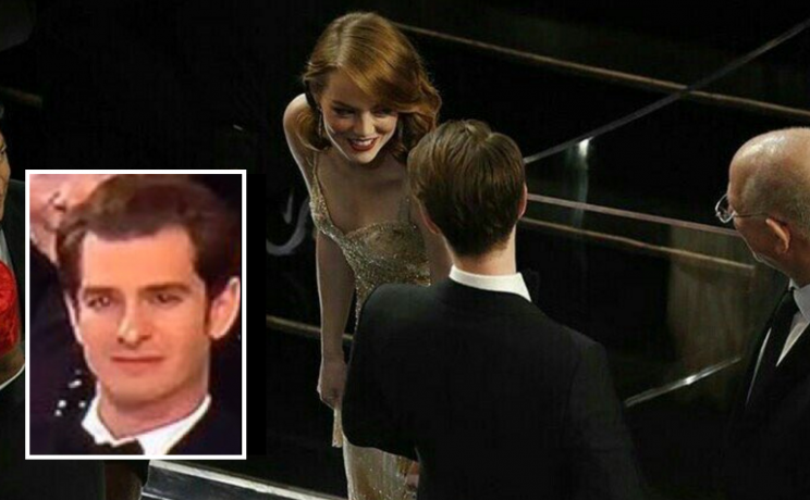 Andrew seemingly thought back tears as Emma accepted her Oscar.