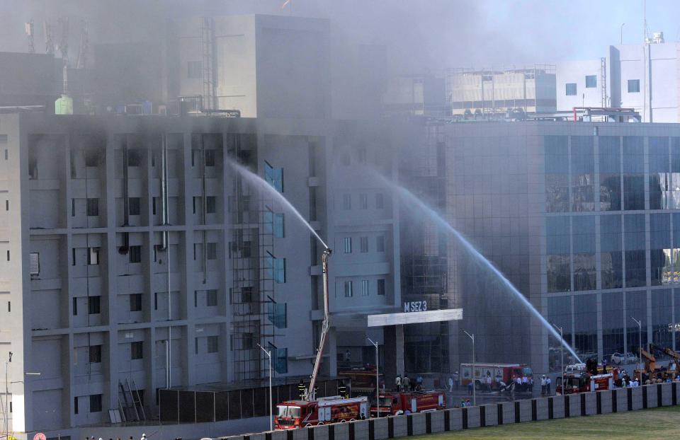 Firemen douse a fire at the Serum Institute of India in Pune, India, on January 21, 2021. / Credit: Anadolu Agency/Getty