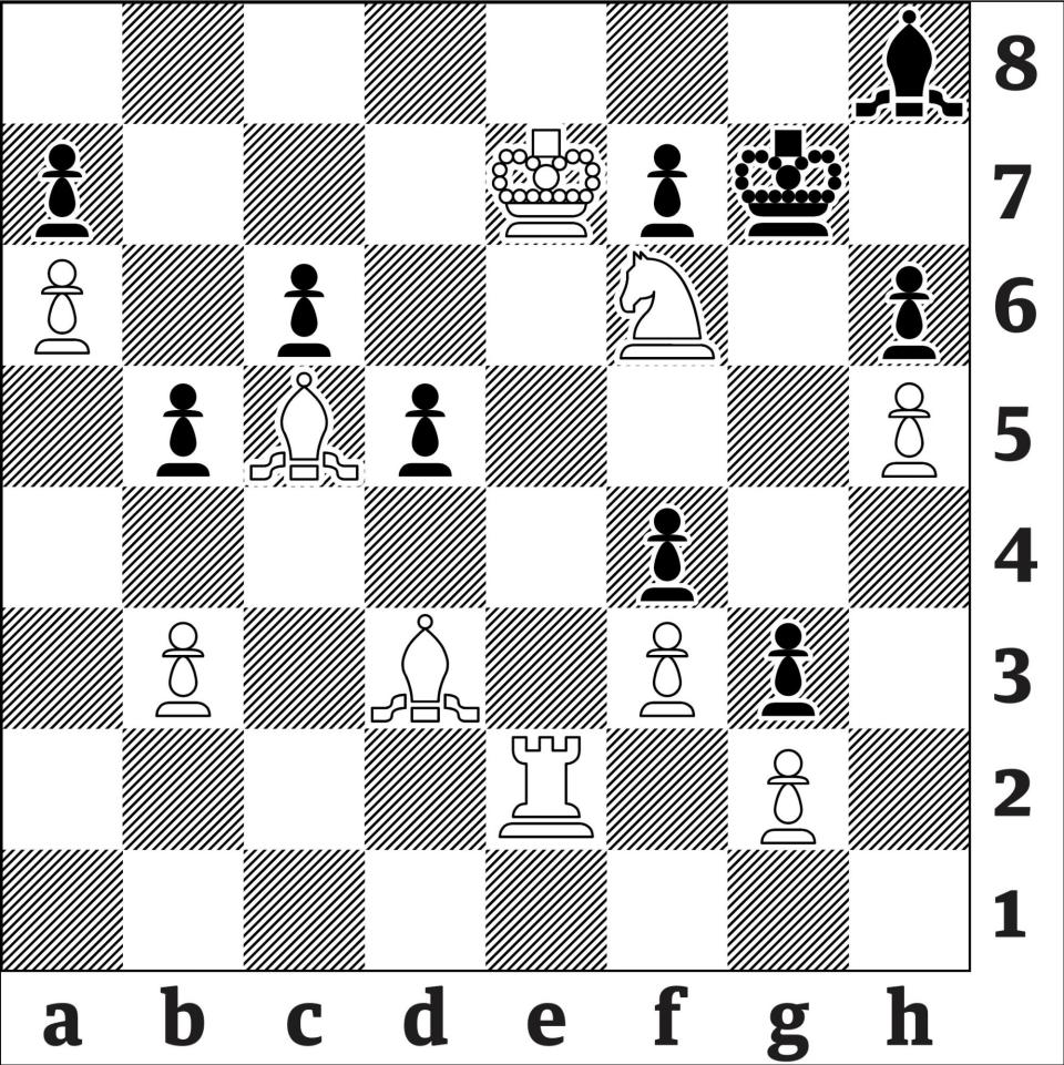 <span><strong>3910:</strong> White mates in four moves (by Fritz Giegold, Die Schwalbe 1951). Effectively just a single line of play, but few can solve it.</span><span>Illustration: The Guardian</span>