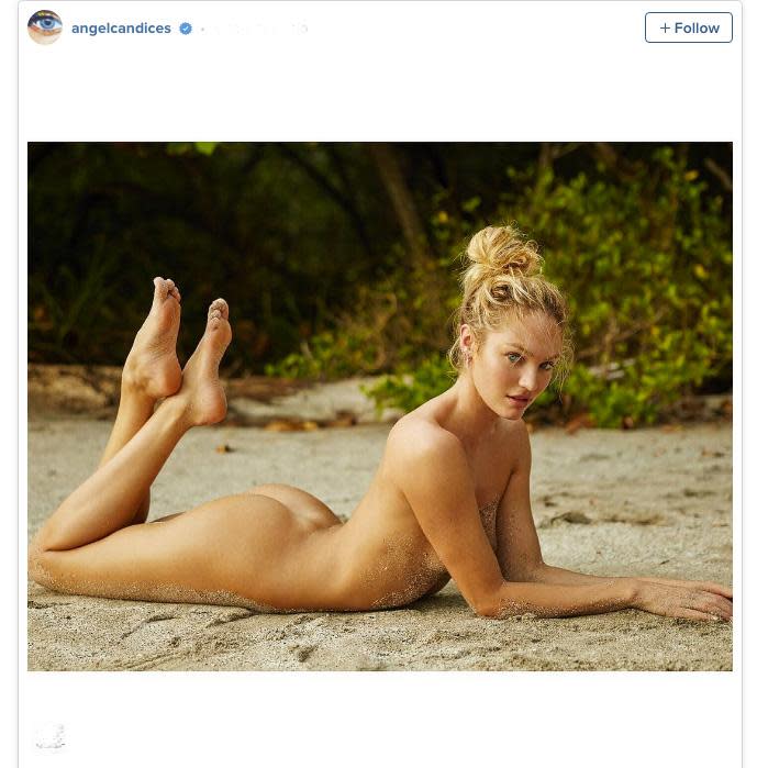 <p>Candice Swanepoel raised eyebrows after she posted this photo of herself on the beach.</p>