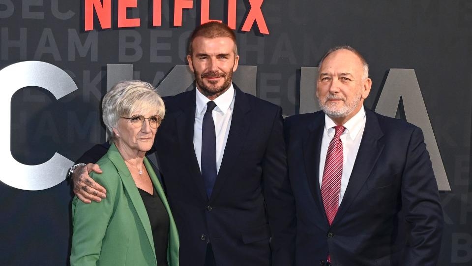 David Beckham and his parents at the premiere of Beckham 